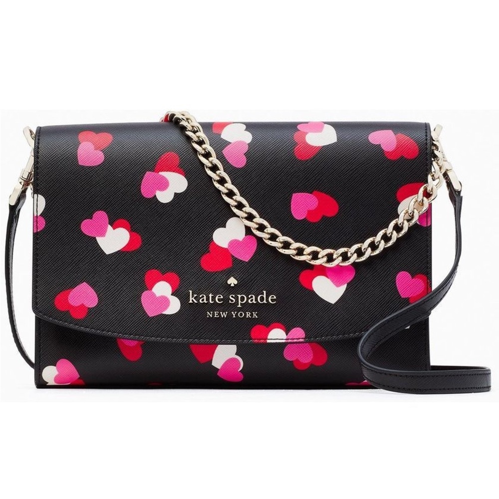 Kate Spade Carson Flutter Hearts Printed Convertible Crossbody Black Multi